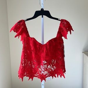 ASTR The Label NWT Red Adela Lace Overlay Crop Top Size M